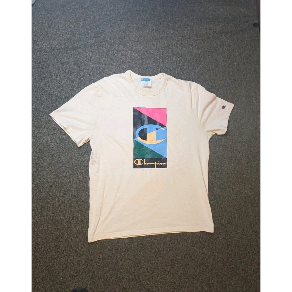 Vintage Champion Single Stitch T Shirt Multicolor Abstract Design Logo Large